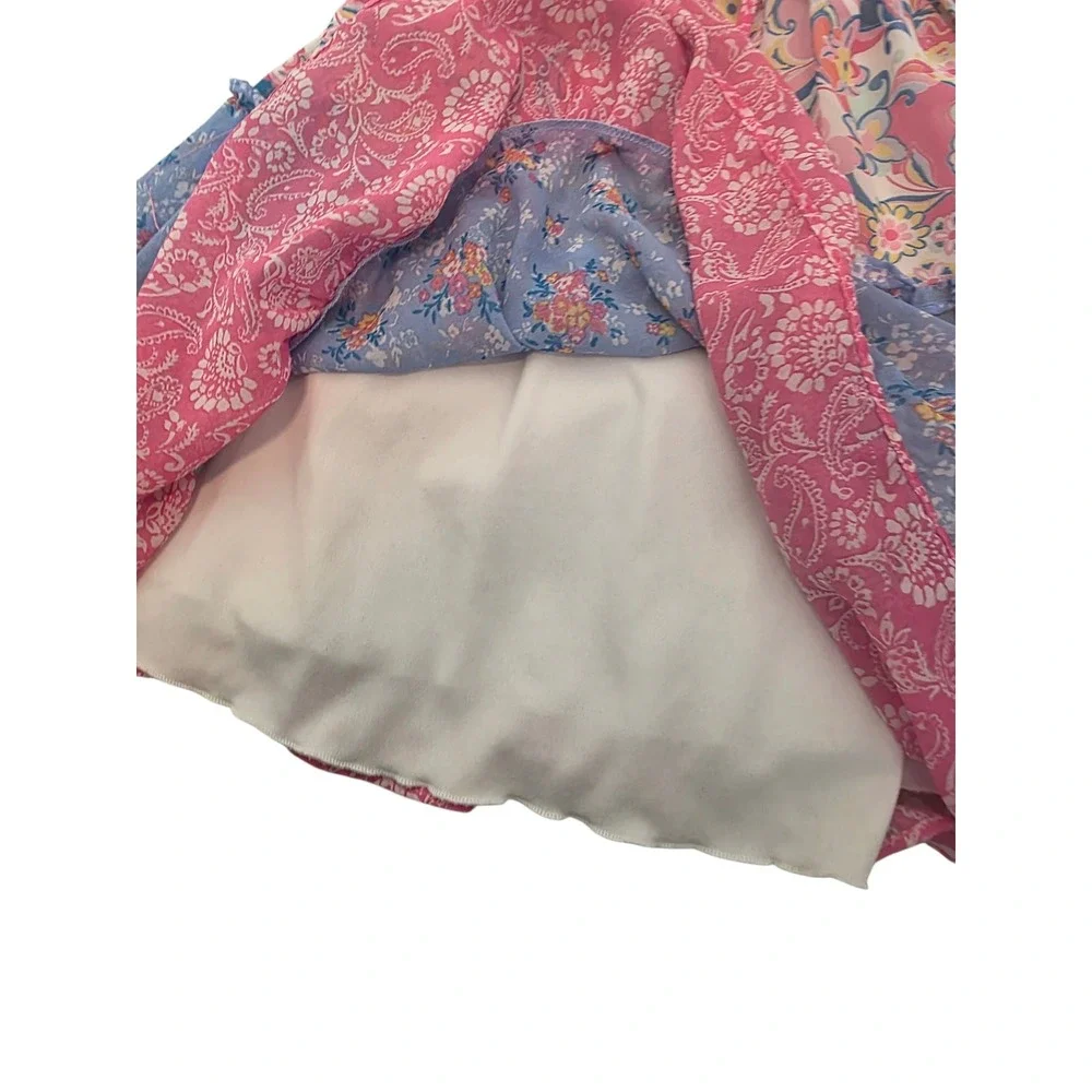 Jona Michelle Girls Tiered Floral Paisley Ruffle Dress Pink‎ Blue Size 7